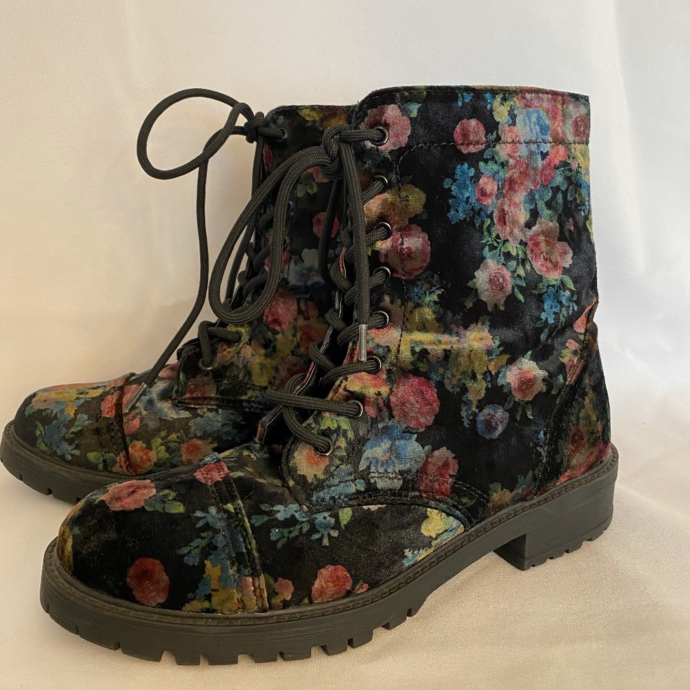Madden Girl Eloisee Velvet Floral Combat Boots